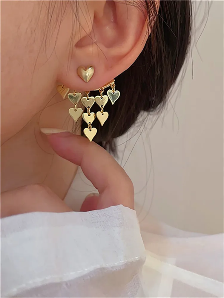 

Metal Heart-shaped Pendant Earrings South Korea's Temperament Fashionable Sweet Elegant Tassel Earrings Ms Jewelry Wholesale