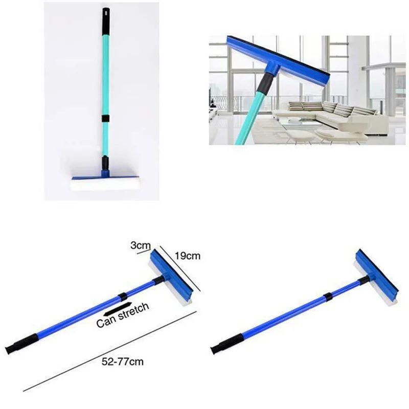 

2 In 1 Lengthened Retractable Glass Cleaner Wiper Telescopic Long Handle Squeegee With Sponge Brush