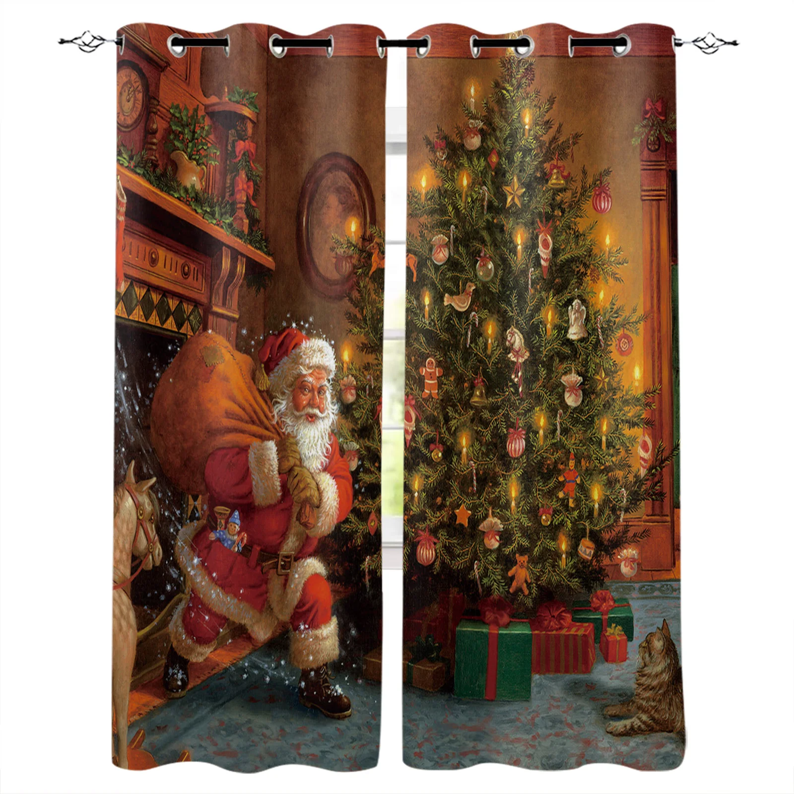 

Christmas Santa Giving Gifts Bedroom Kitchen Curtain Home Decoration Modern Children Window Curtains for Living Room Decorative