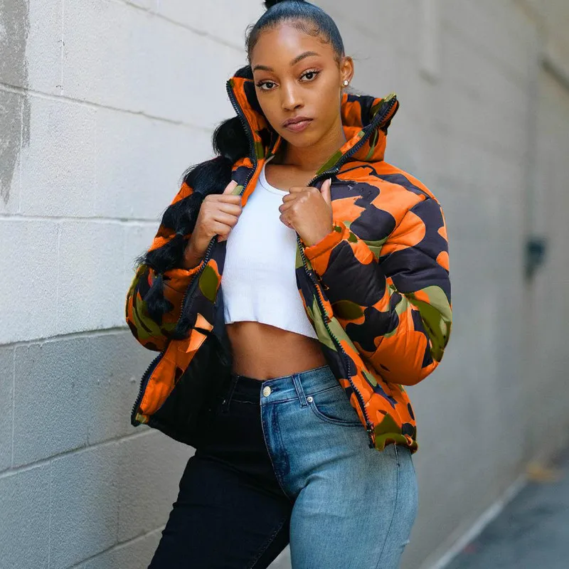 

Men Women Plus Size S-4XL Camouflage Print Winter Wear Bubble Parkas Coat Outerwear Fashion Cropped Puffer Down Warm Coats Tops