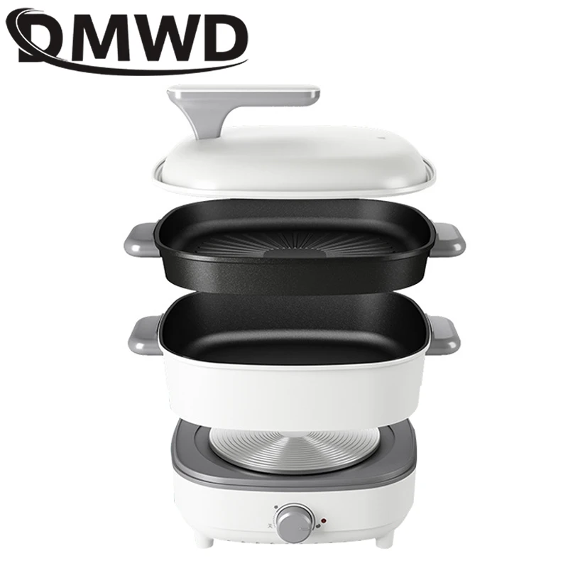 

DMWD Household Electric Heating Hot Pot Cooker Barbecue Grill Pan 2 in 1 Cooktop Non-stick Frying Pan Multi BBQ Soup Cooker 4L