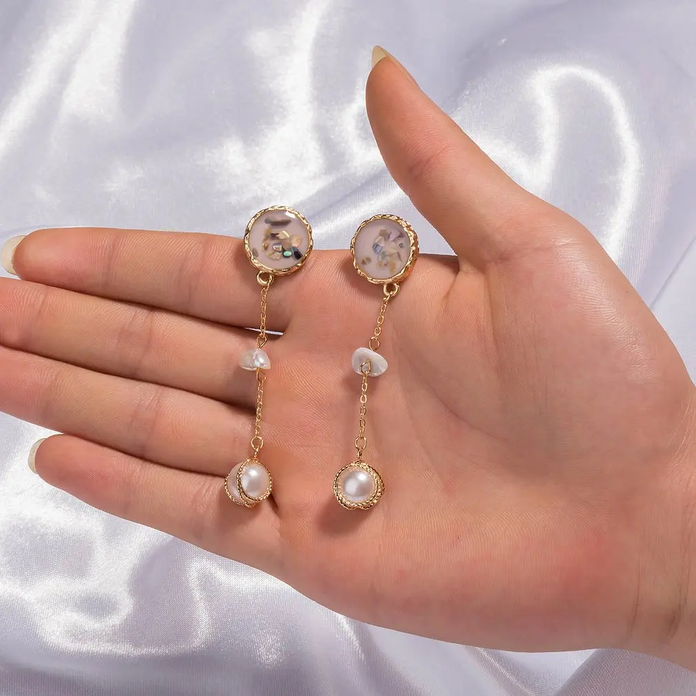 

New Perfectly Classic Round Shape Excellent Fashion Jewelry Color Broken Shell 102 Hand-woven Natural Freshwater Pearl Earrings