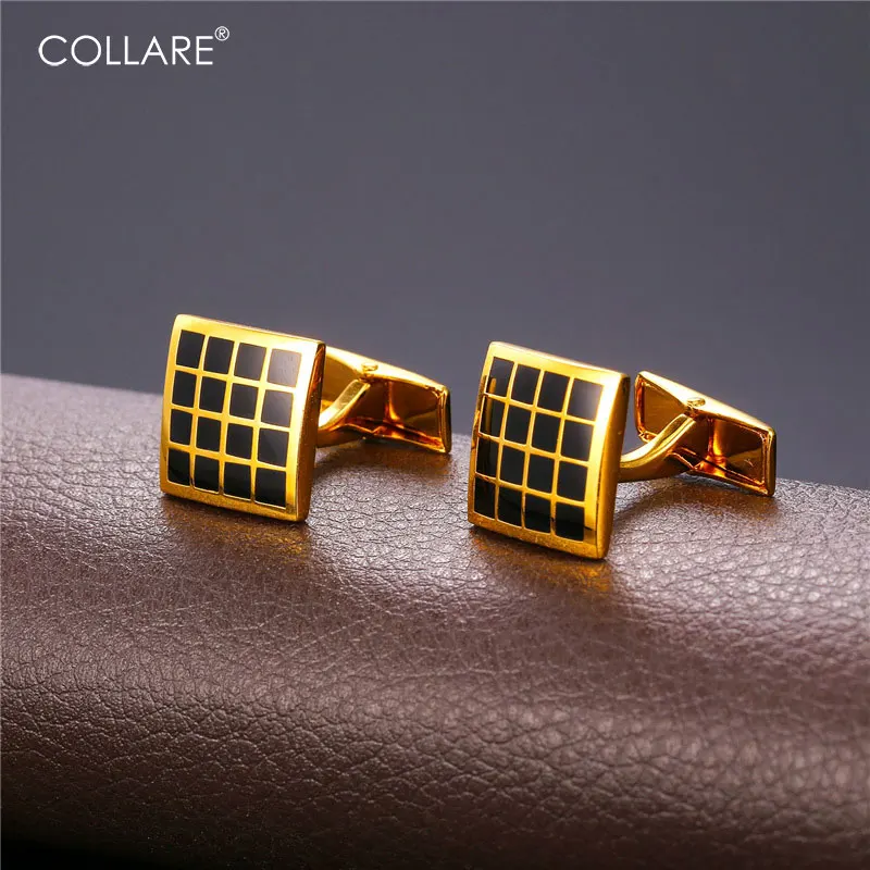 Collare черные запонки в клеточку высокого качества с эмалью желтого золота/браслет