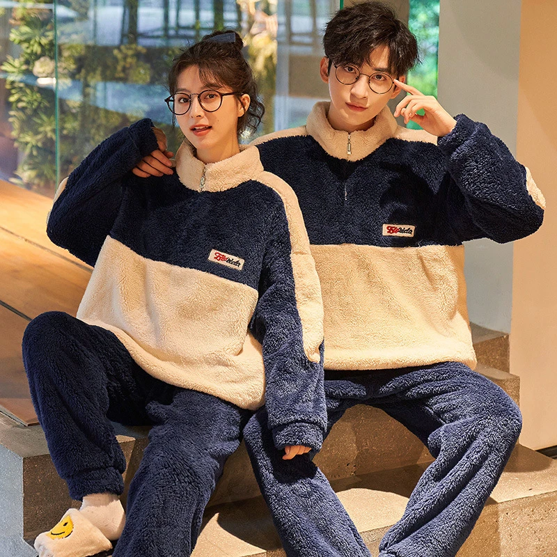 Top Quality Women's Pajamas Set Cute Flannel Sleepwear Homewear Men Couple Thick and Warm Winter Pyjamas for Women and Men
