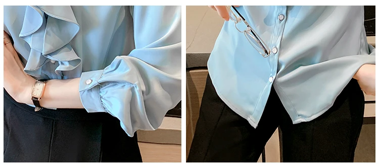 

Long Sleeve Ruffles Stand Collar Chiffon Blouse Shirt Blouse Women Blusas Mujer De Moda 2021 White Blouse Tops Women Blusa E138