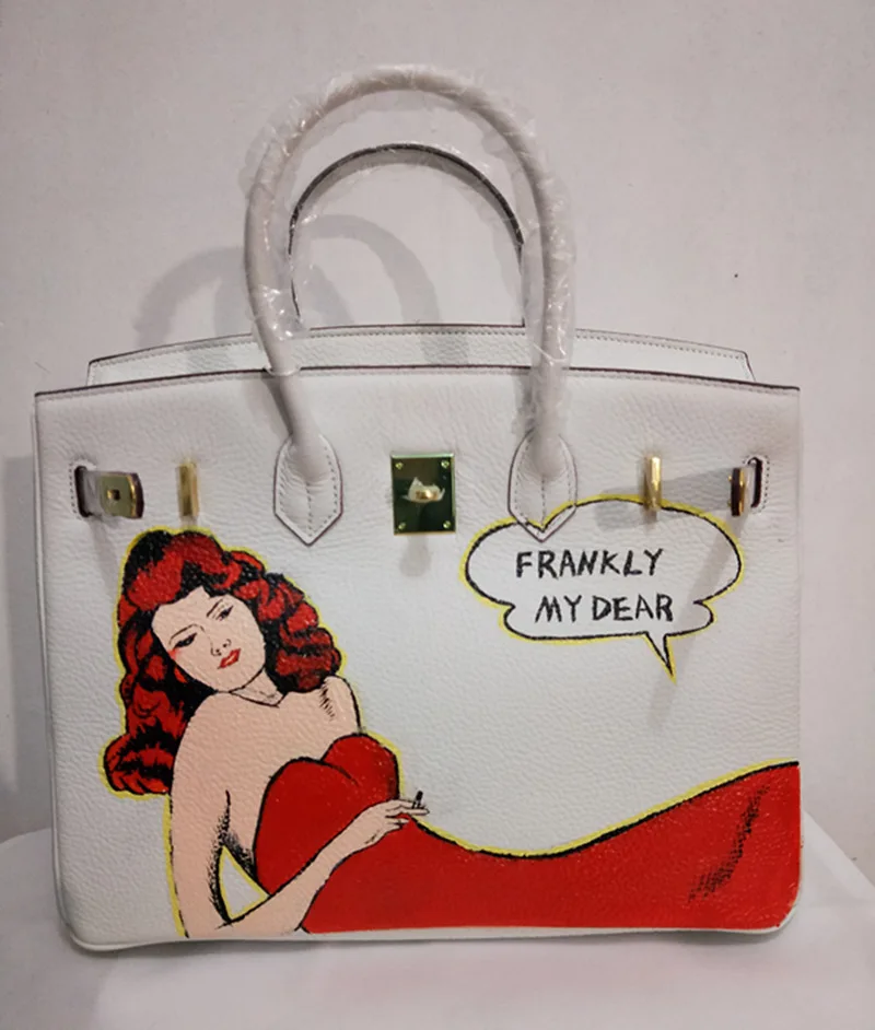 DIY граффити на заказ 30 35 см Топ ручная сумка окрашенные сумки Картина Красная