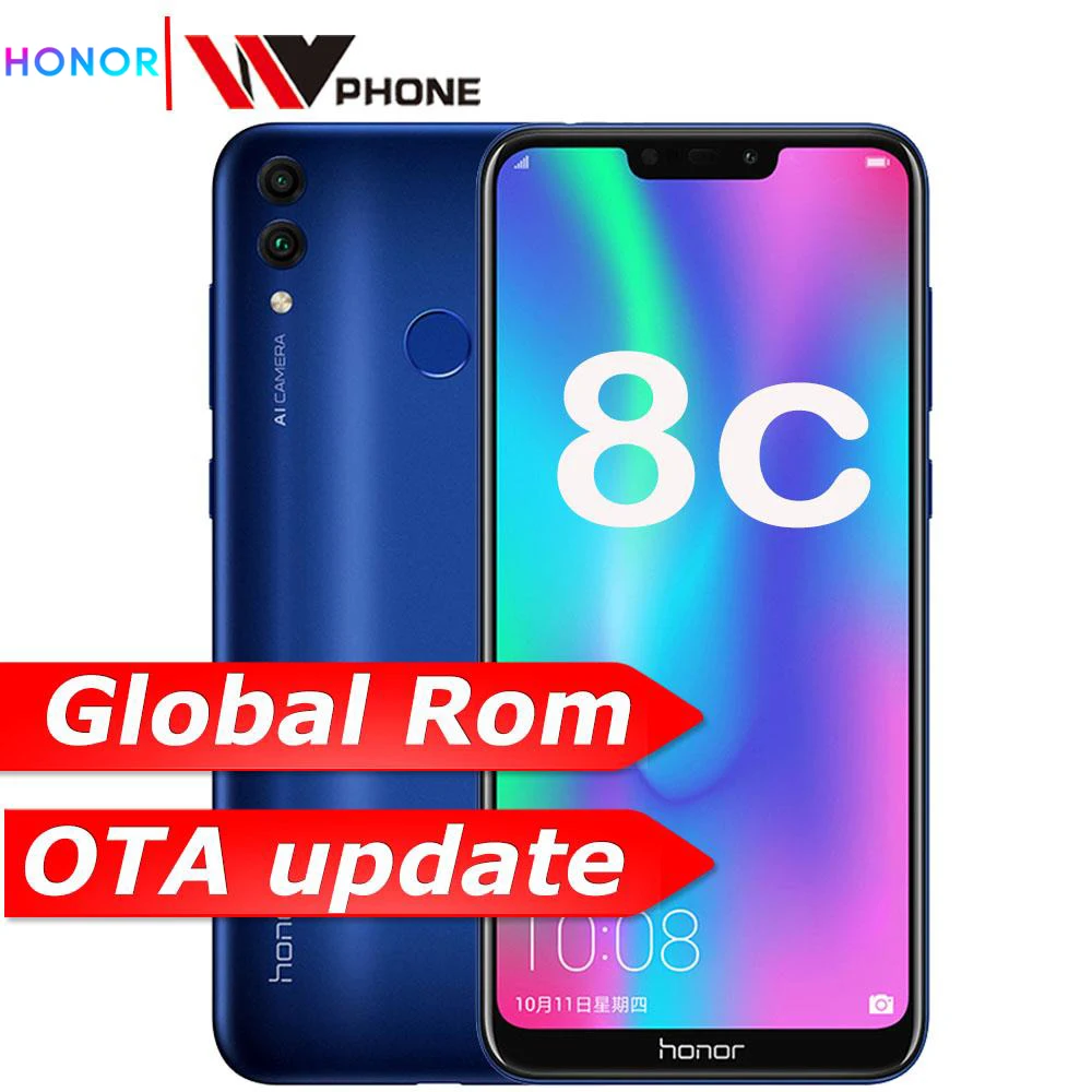 Оригинал Honor 8C 4 Гб 32 ГБ 6 26 дюйма Восьмиядерный процессор Snapdragon 632 фронтальная