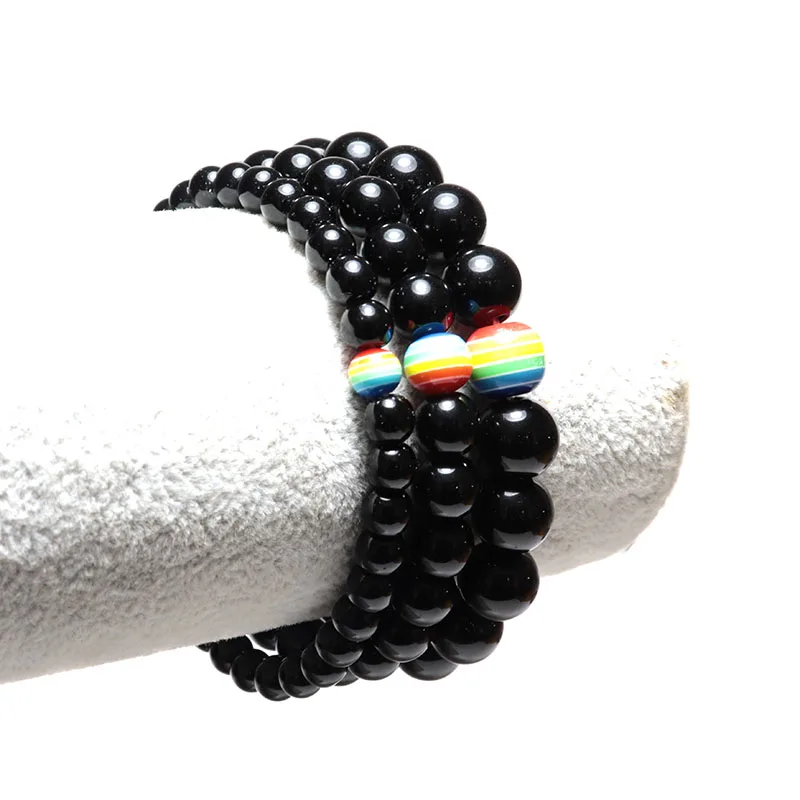 Модный браслет из натурального обсидиана мужской женский радужного камня
