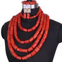 4ujewelry african genuine coral beads jewelry set for nigeria women wedding 4 layers 11 18mm bridal necklace set