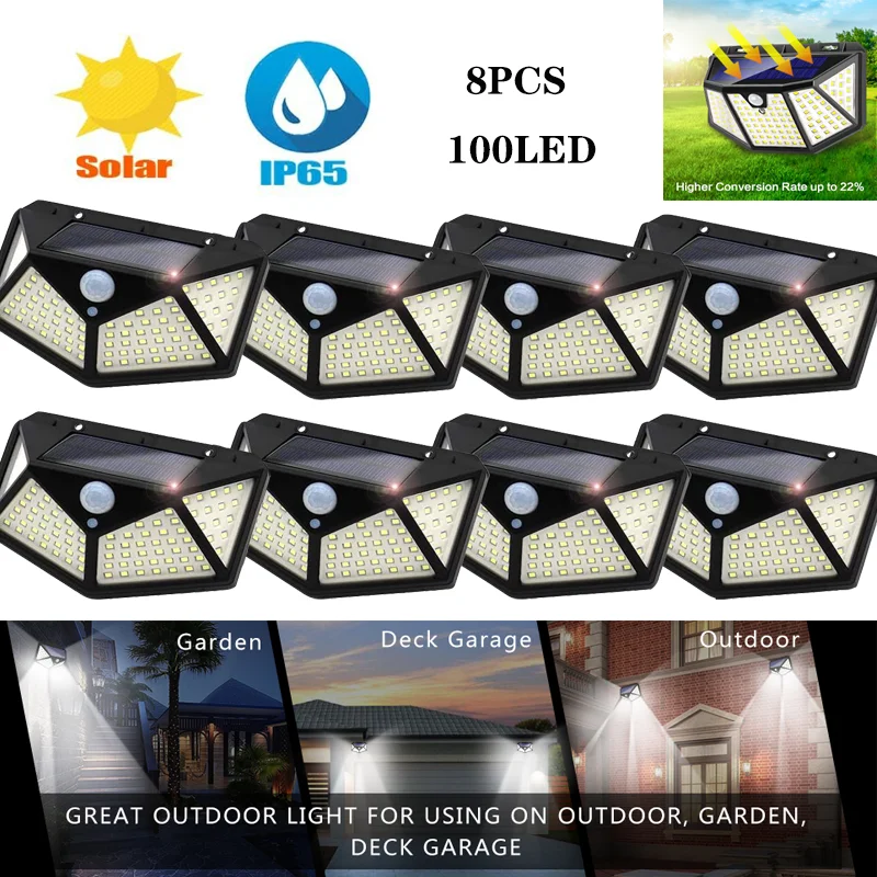 

Outdoor Zonne Wandlamp Motion Sensor Security Lights 100LED Waterproof Solar Powered Fence Wall Lights for Patio, Deck, Yard