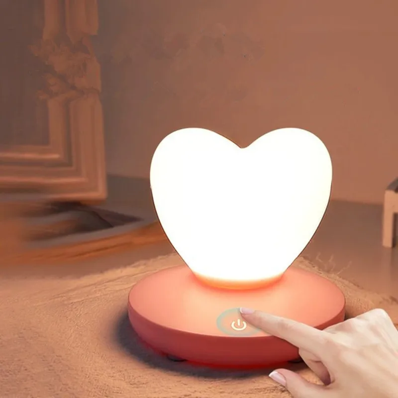 Светодиодная настольная лампа в форме сердца с сенсорным управлением, романтическое украшение для спальни, ночсветильник с USB-зарядкой, под...