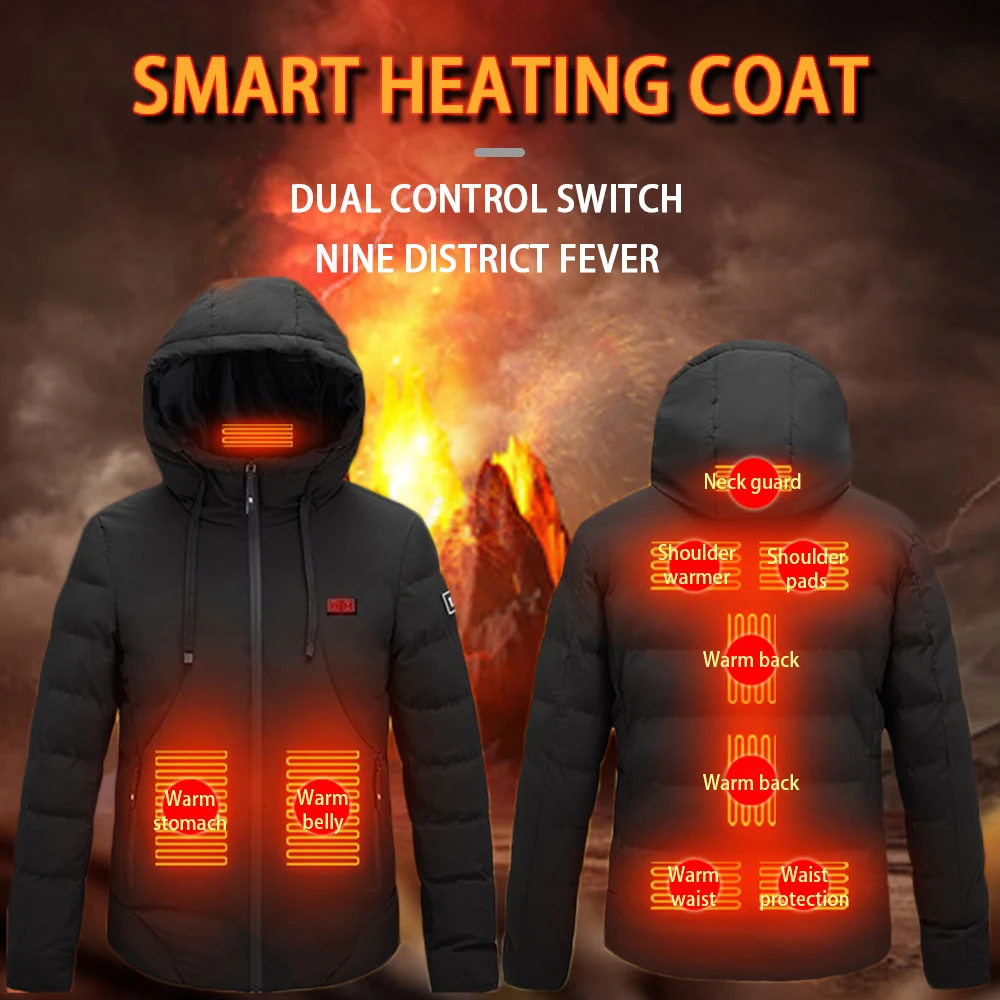 

9 Areas Hot Heating Jacket Winter Smart USB Electric Thermostat Down Cotton Long Sleeve Clothing Vest Men Warm Hiking Cycling