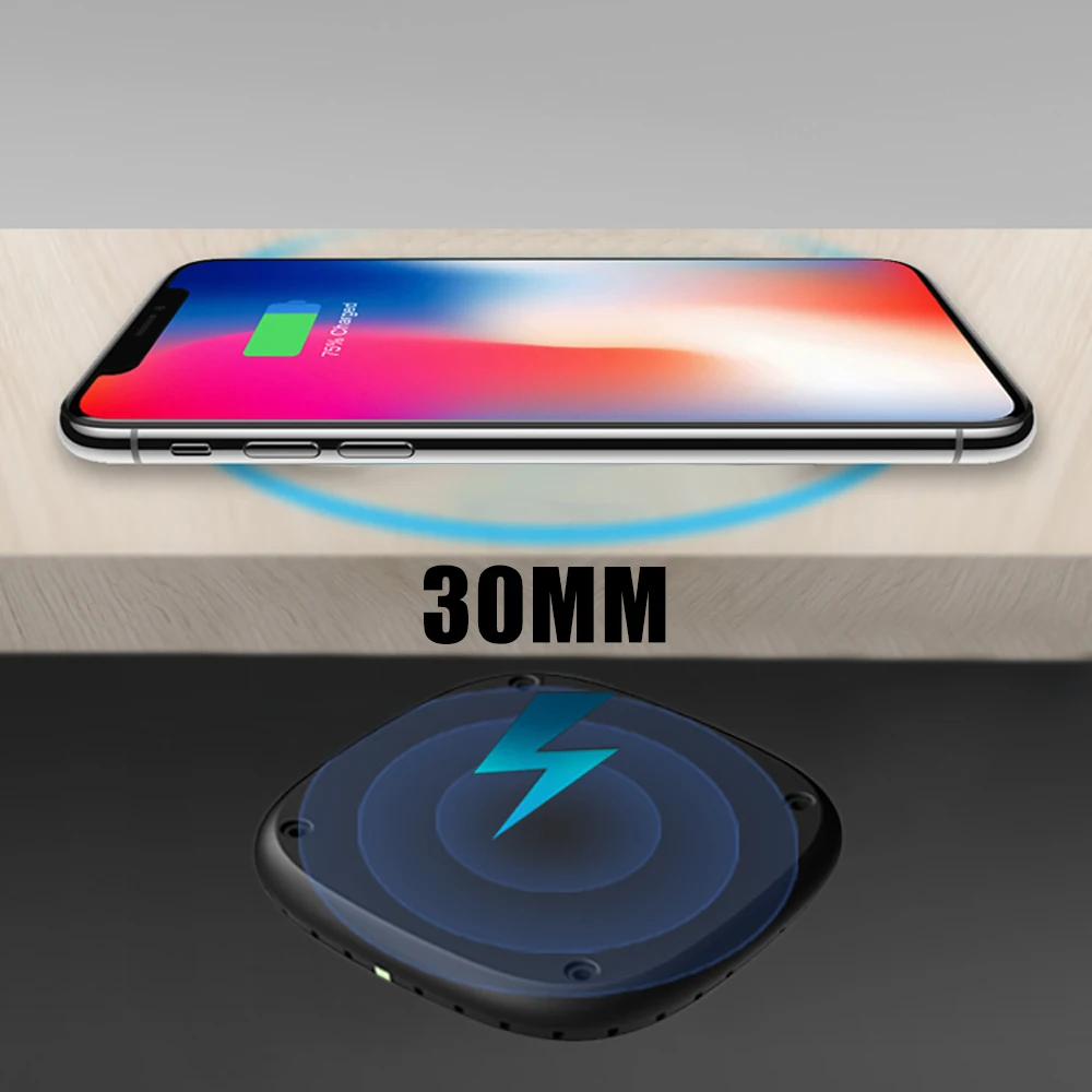 Беспроводное зарядное устройство на дальние расстояния 30 мм для iPhone 11Pro XS XR Samsung S21 5G S20 Ultra S10 S9 Note 20 10 8 9 HUAWEI Xiaomi LG Pixel Xperia QI, невидимое Беспровод...