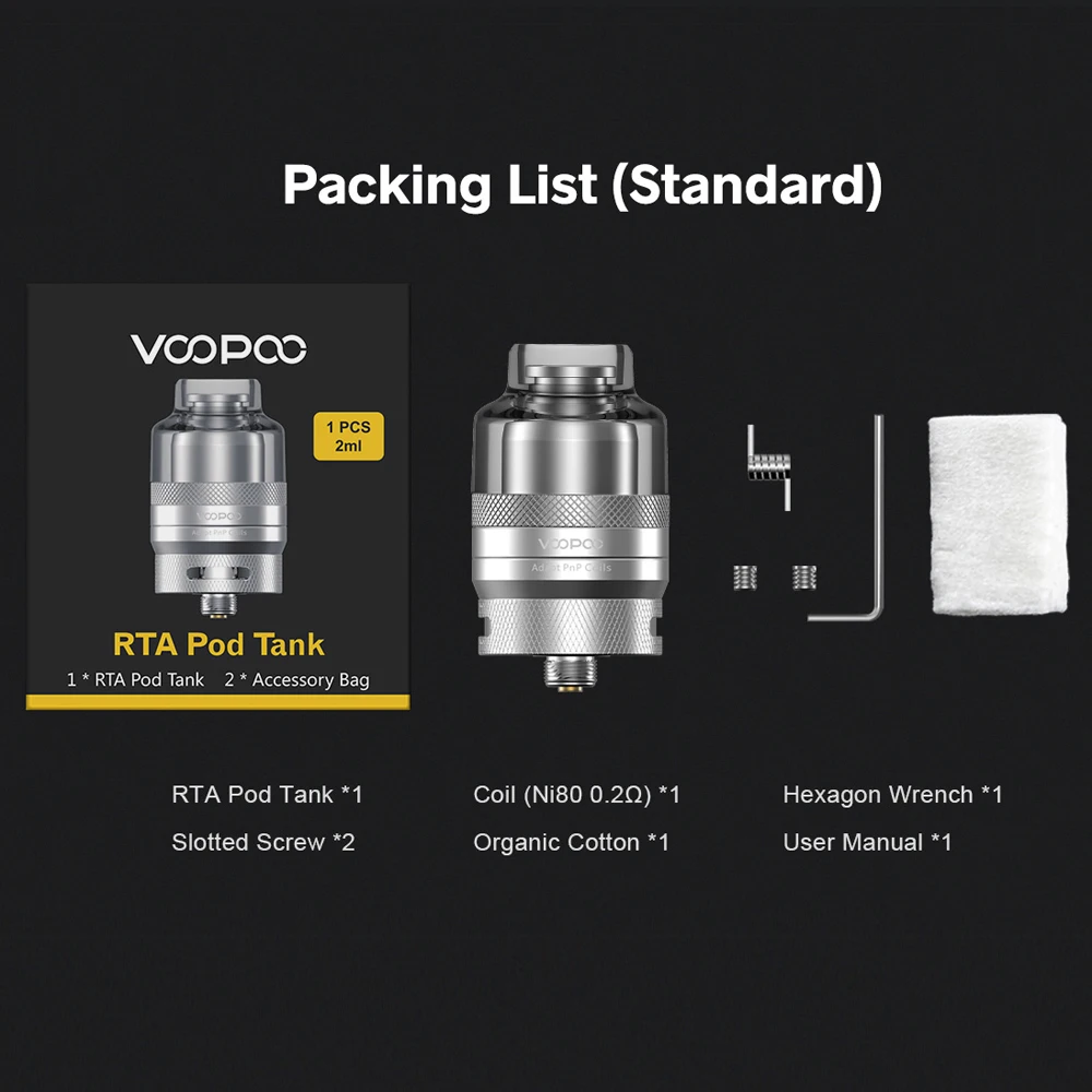 Картридж VOOPOO RTA POD 2 мл с одной катушкой 510 нитей|Атомайзеры электронных сигарет| |
