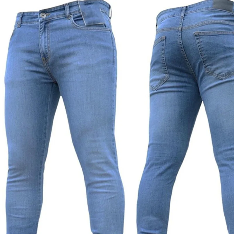 S-4XL Mens Pants High Waist Zipper Stretch Jeans Casual Slim Trousers Male Plus Size Pencil Pants Denim Skinny Jeans Men