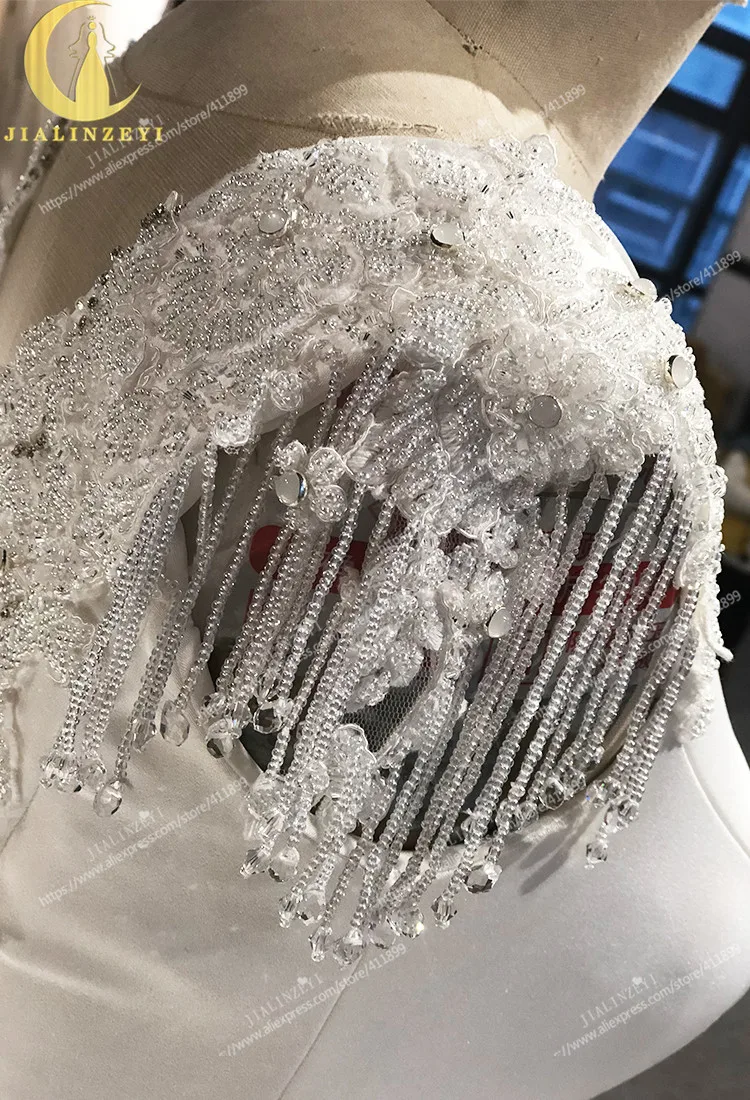 Rhine real Pictures short sleeves Satin with Beads Mermaid vestidos de noiva robe mariage Wedding gown wedding dresses