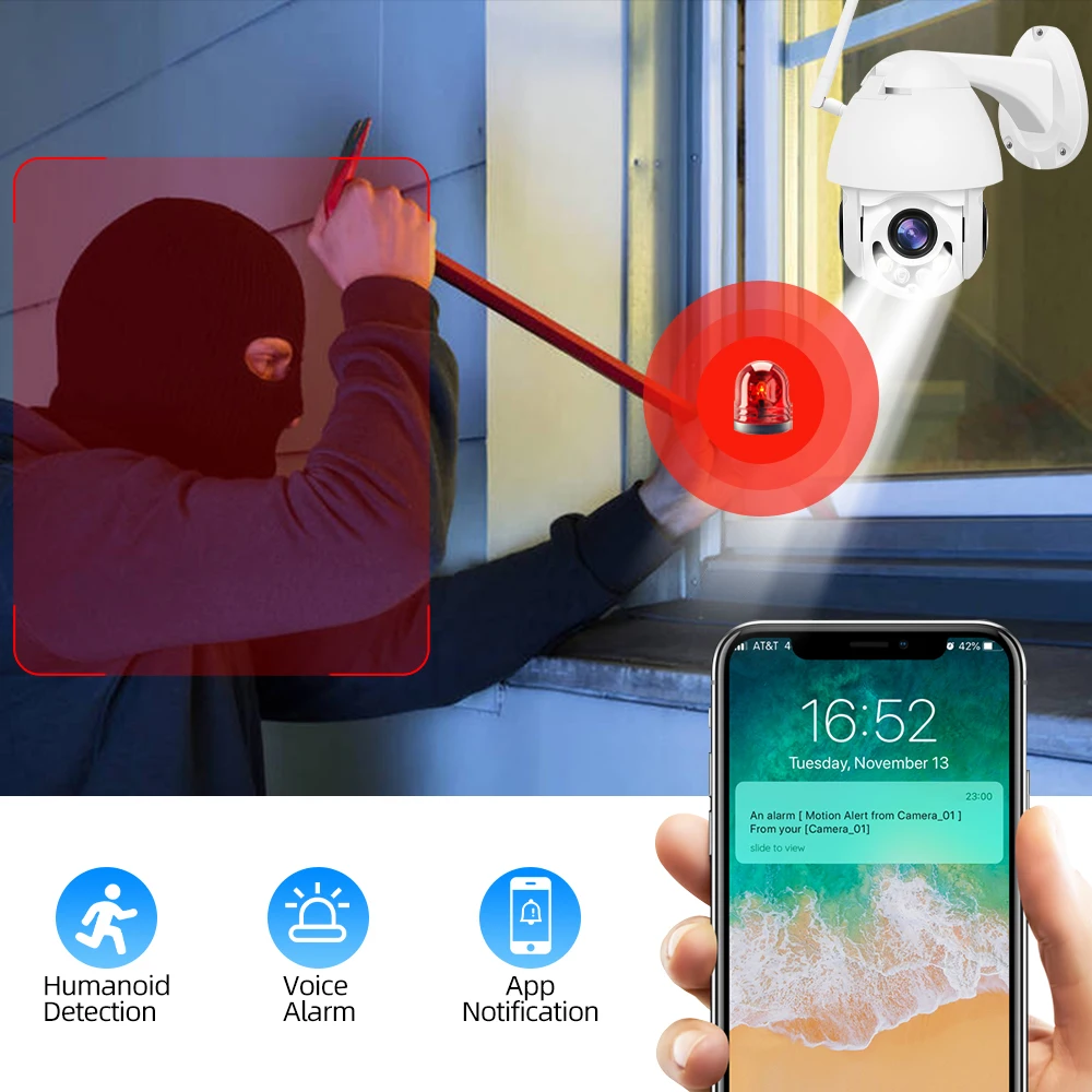IP-камера купольная уличная 1080P Wi-Fi PTZ 5-кратный зум | Безопасность и защита