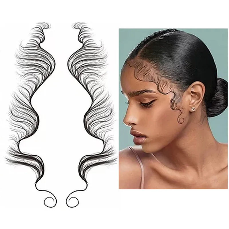 

7 Styles Hair Edges Tattoo Sticker Baby Hair Pony Tail Styles Temporary Tattoo Sticker Template Sleek Edges Bangs Tattoo Sticker