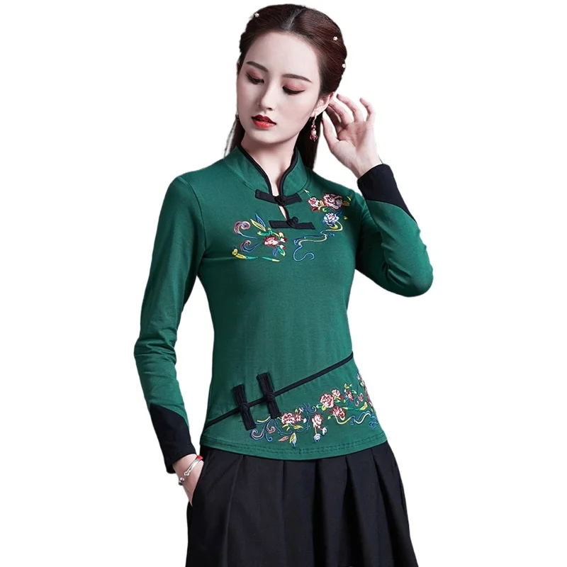 Женская винтажная рубашка Hanfu в китайском стиле 2021 этническая туника Лоскутная