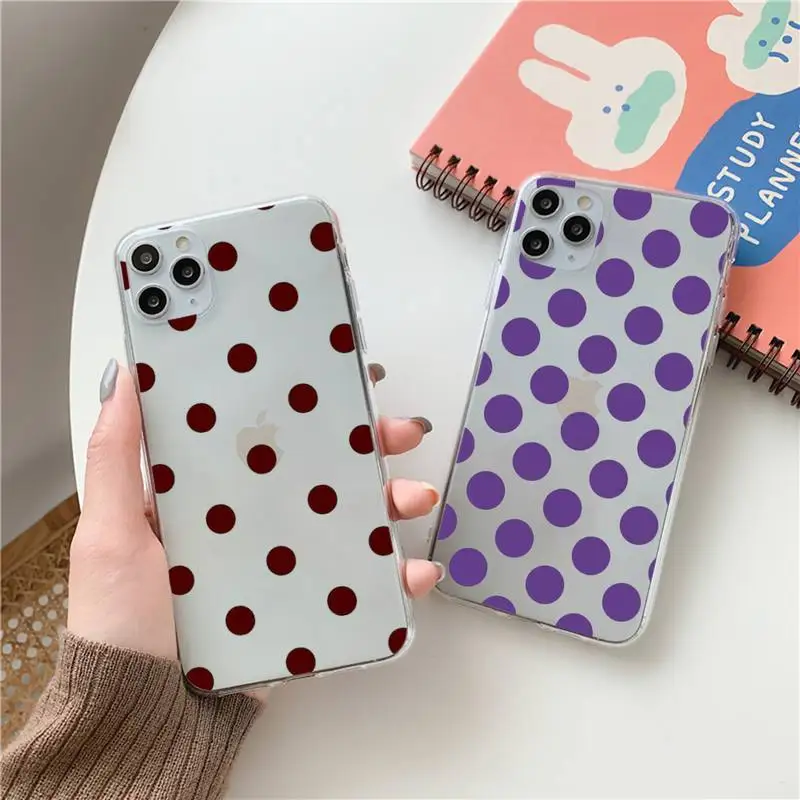 

Polka Dot Love Heart Phone Case Transparent for Clear iPhone case 11 12 mini pro XS MAX 8 7 6 6S Plus X 5S SE 2020 XR