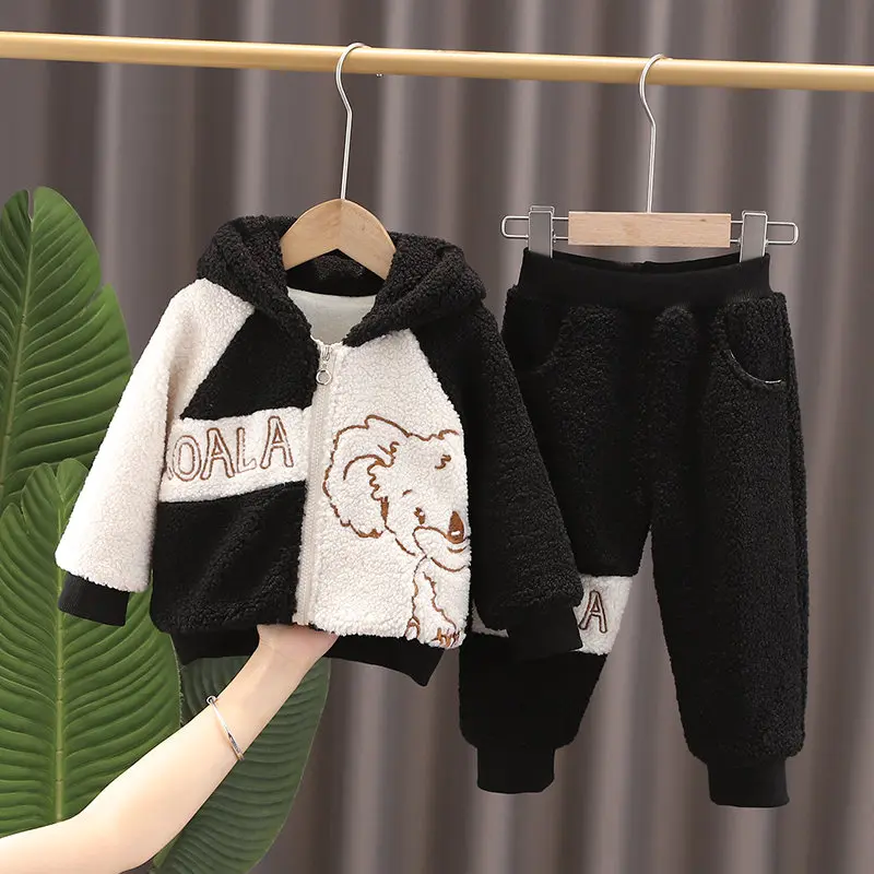 

Зимний костюм для маленьких девочек, детское утепленное бархатное пальто и брюки, 2 шт./компл., теплая флисовая одежда для маленьких мальчиков, детские спортивные костюмы