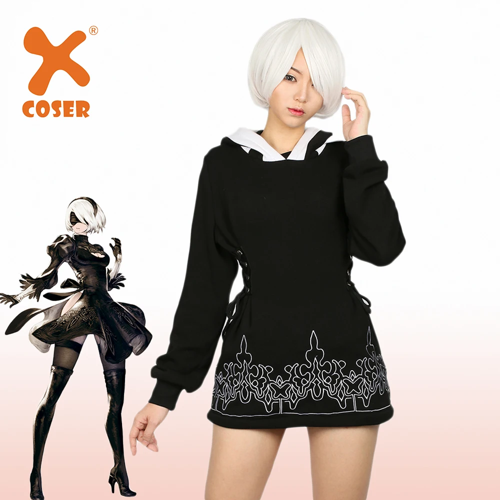 XCOSER NieR Automata 2B худи черный хлопковый свитшот игра косплей костюм пальто Хэллоуин вечерние повседневные толстовки платье для женщин