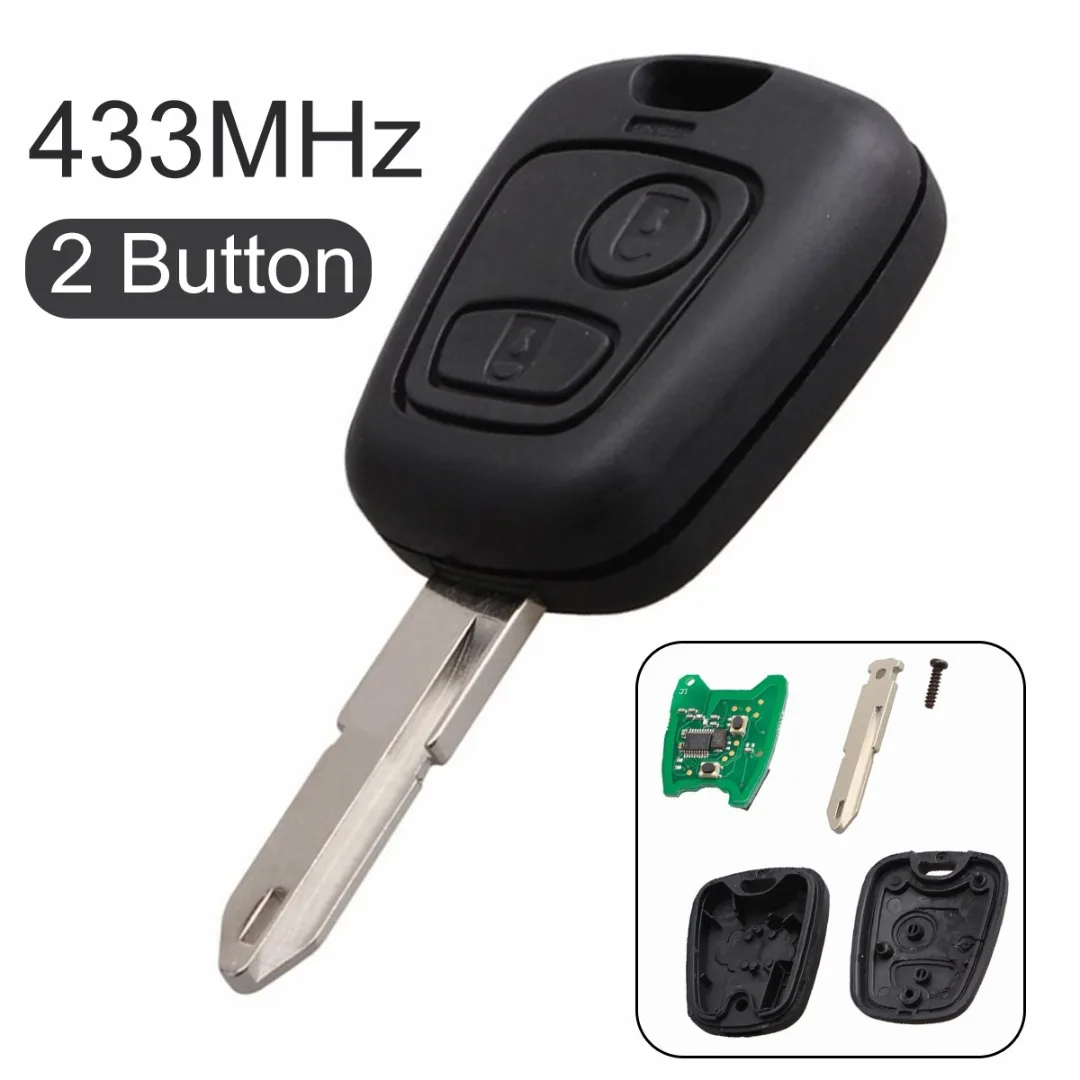 

Fit For Peugeot Citroen 206 Remote Key Fob 2 Button 433MHz Transponder Chip
