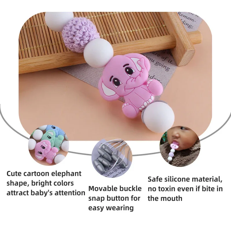 Kissteether-collar con cuentas de silicona para beb&eacute;, collar de elefante bonito para beb&eacute;, juguetes de dentici&oacute;n, collar para mam&aacute; para reci&eacute;n nacido-4