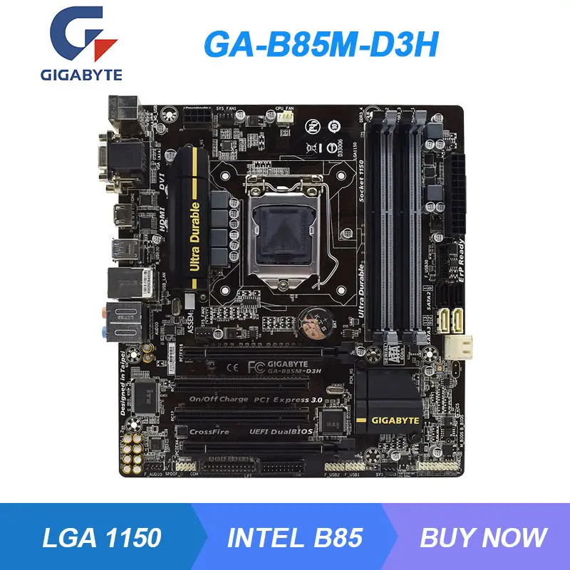 

GA-B85M-D3H For Gigabyte Intel B85 B85M LGA 1150 Desktop PC Motherboard DDR3 32G PCI-E 3.0 Core i7/i5/i3 Cpus 4×USB3.0 Micro ATX