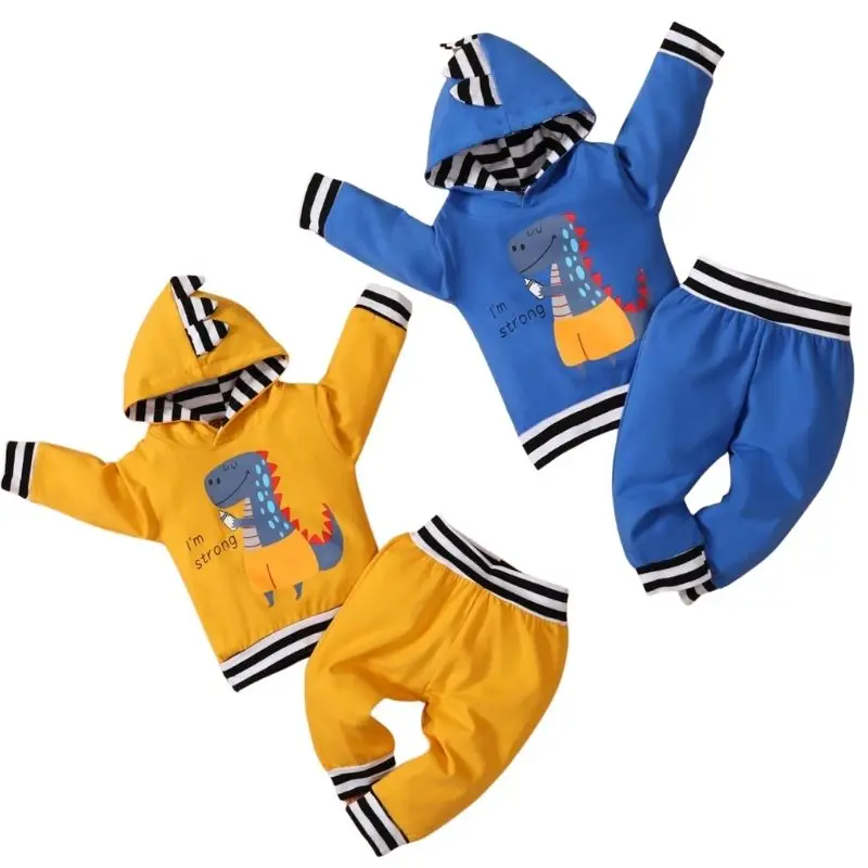 

Детская одежда, яркий комплект одежды для девочек, толстовка с капюшоном с динозавром + длинные брюки, наряды для мальчиков, спортивный кост...