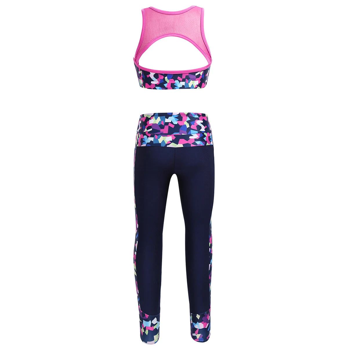 Kids Girls Sportswear Set Dance Exercise Fitness Athleticwear Outfit Digital Print Sleeveless Mesh Tanks Crop Top With Leggings