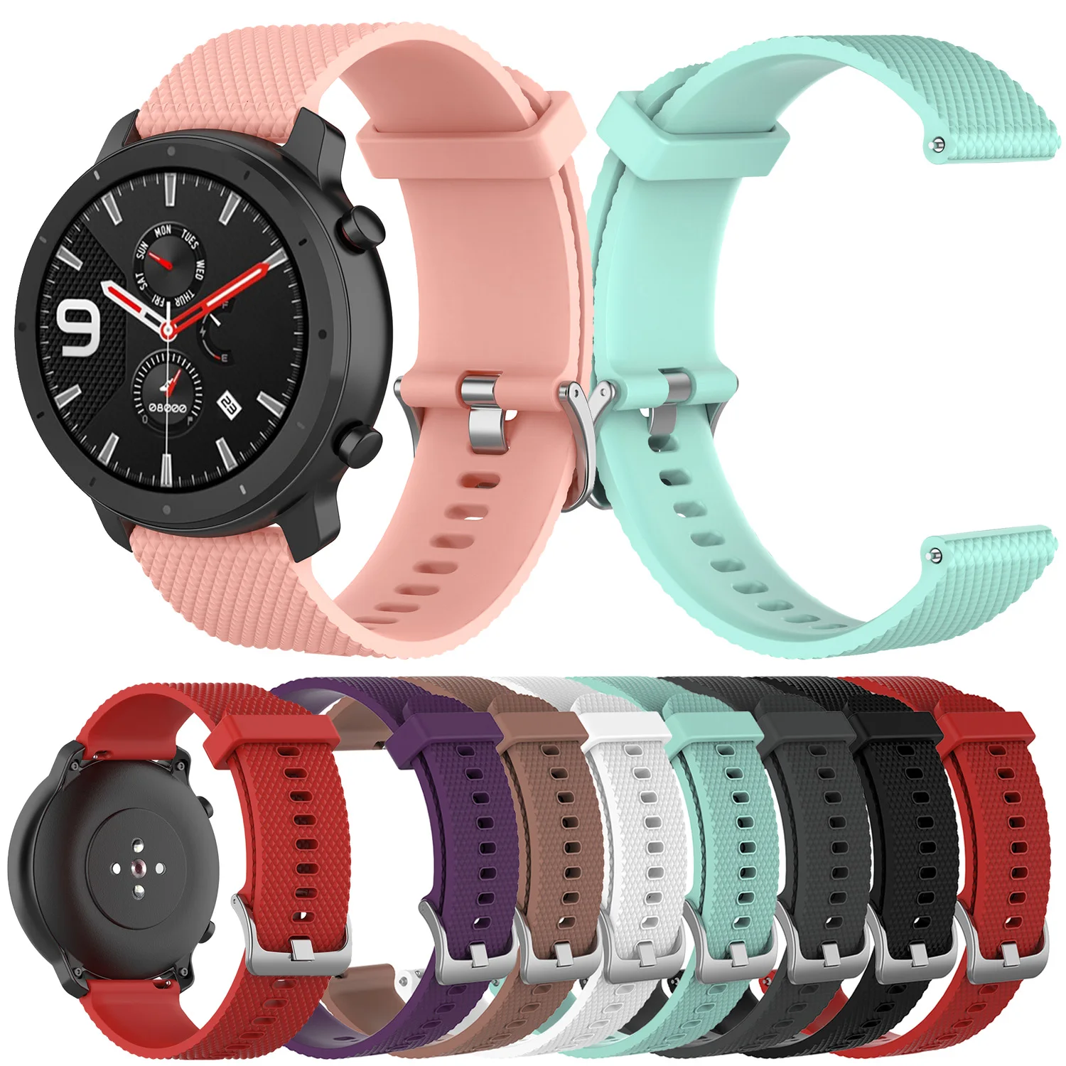 

20 мм силиконовый ремешок для часов Xiaomi Huami amazfit GTR 42 мм GTS GTS2 Bip Youth smart watch sport Браслет Регулируемый ремешок