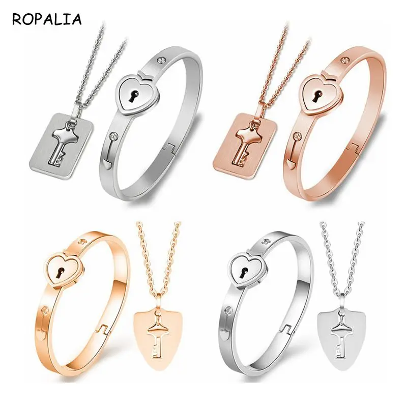 Влюбленные браслеты из нержавеющей стали с сердечком и замком брелок ожерелье
