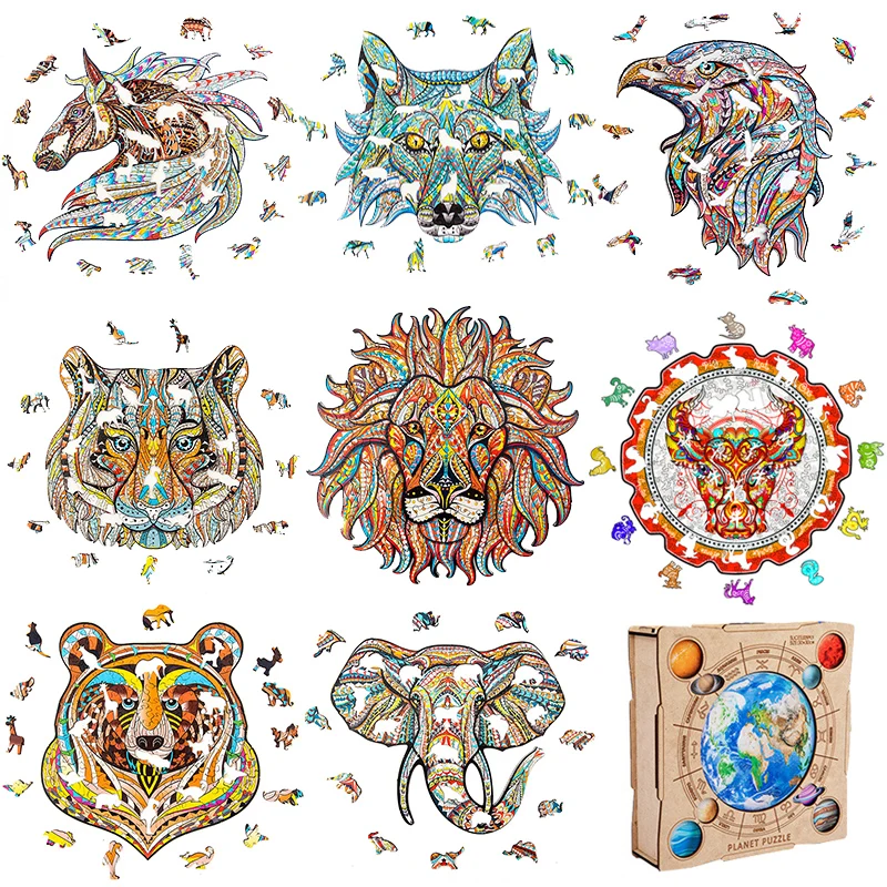 

Unique Wooden Animal Jigsaw Puzzles For Adults Kids 3d Wood Puzzles Diy Wolf Lion Eagle Shapes Puzzle Piece Education Toys Gifts