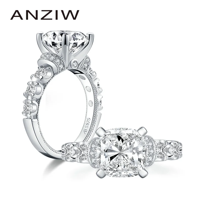 

ANZIW Fashion 925 Sterling Silver 3.0ct Cushion Cut Engagement Ring Simulated Diamond Wedding 9x9mm Bridal Ring Jewelry Gifts