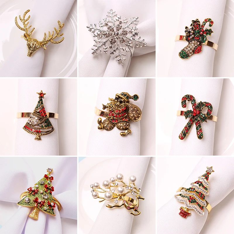 

Christmas Elk Wreath Napkin Ring New Fashions Christmas Tree Bell Snowflake Napkin Ring Hotel Restaurant Kitchen Accessories Hol