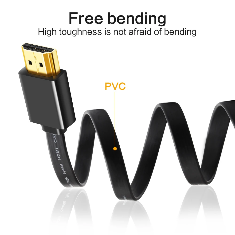 Тонкий hdmi 1,4 2,0 плоский кабель позолоченный штекер HDMI кабель 4K 60hz 1080p 3D 0,3 m 0,5 M 1M 1,5 M 2m 3m для ПК проектор PS4