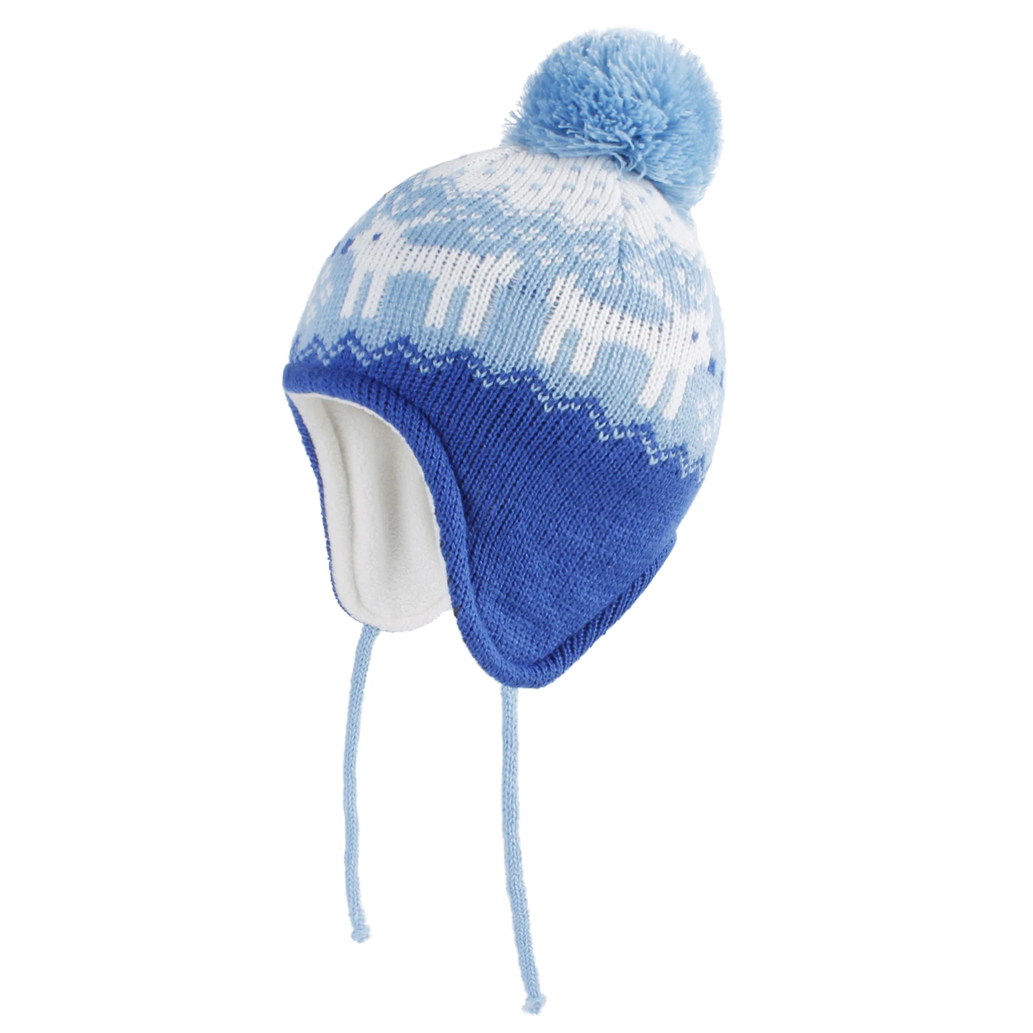 

Baby Winter Earflap Hat For Girls Boys Infant Toddler Christmas Reindeer Knit Pompom Cap Kids Warm Fleece Lined Chin Straps Hat