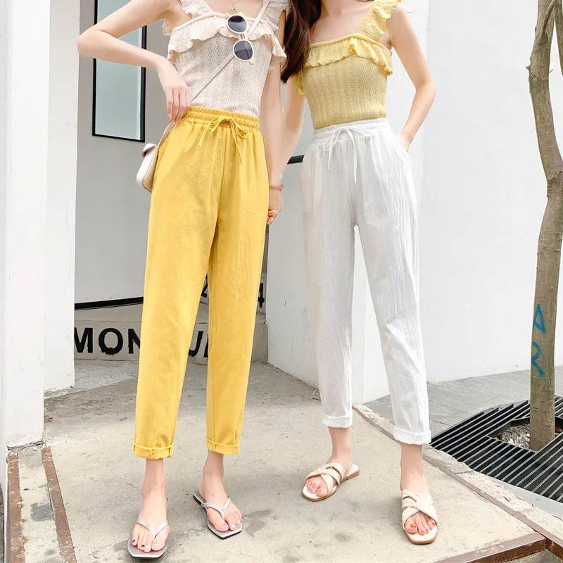 

Повседневные брюки женские свободные прямые брюки-Капри весна-осень 2020 новые тонкие брюки-шаровары из хлопка и льна