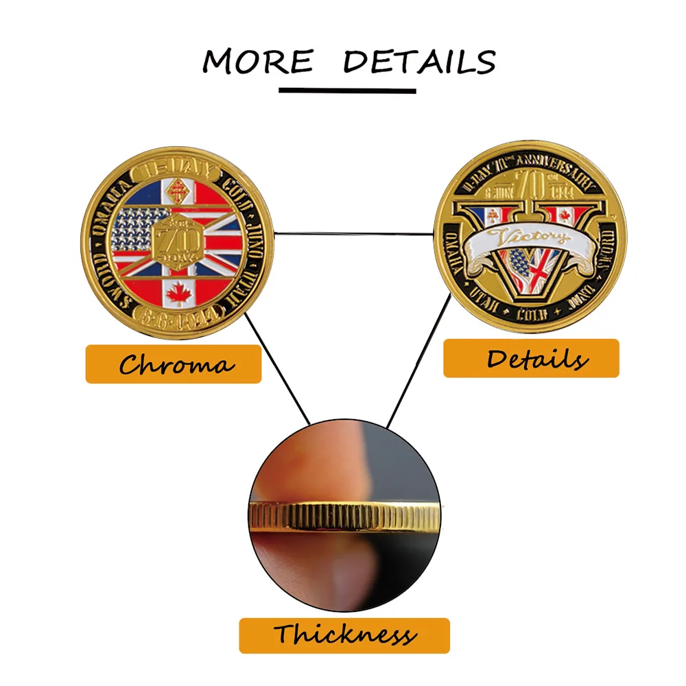 6.6.1944 D-Day 70th Anniversairy Gold Coin Normandie Victory For Collect | Non-currency Coins