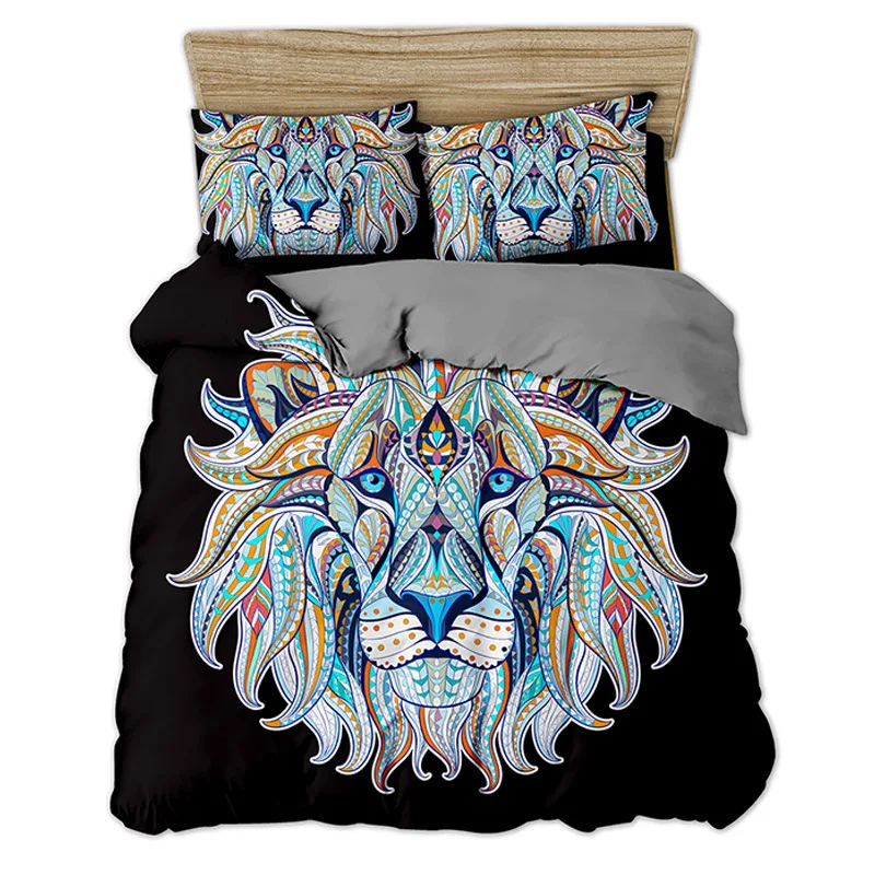 

Bedding Set Bohemian style colorful elephant lion owl windbell 2/3pcs soft Family student dormitory Quilt cover pillowcase