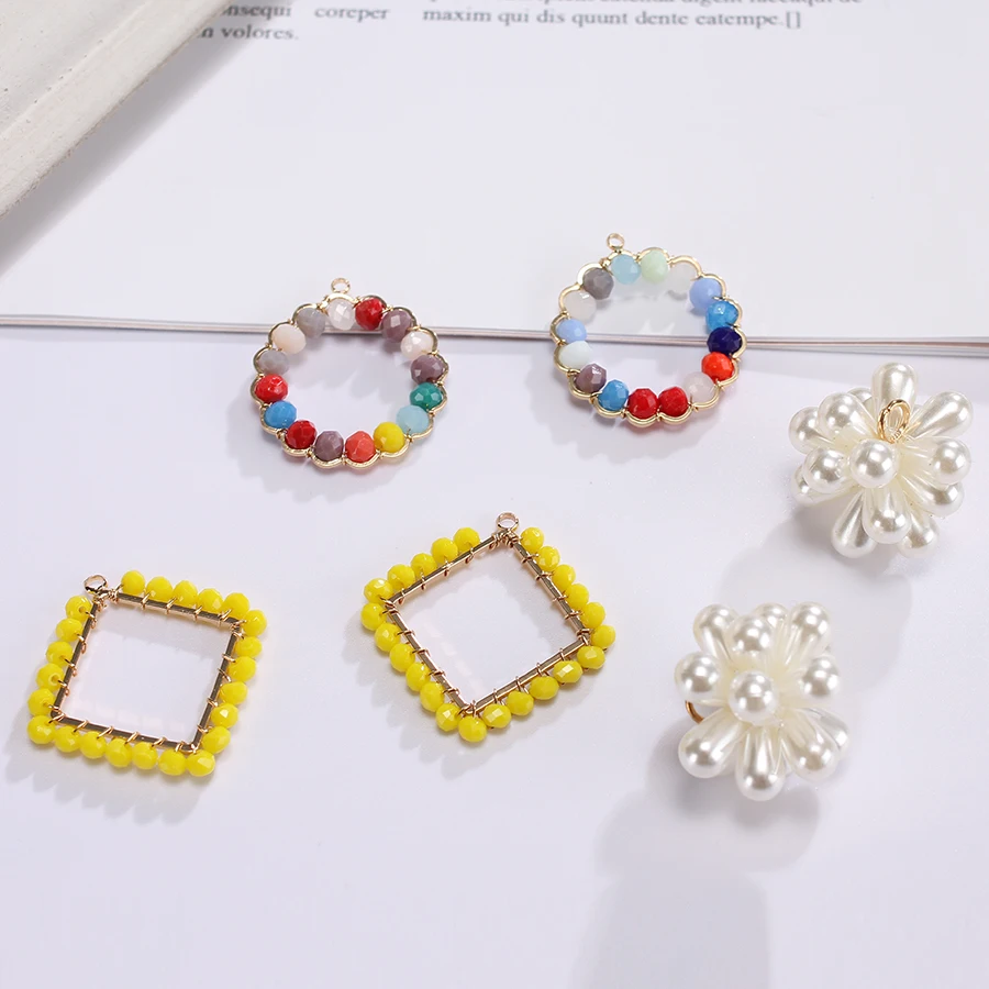 6pcs/lots Trendy Crystal Seedbeads Hand Woven Geometric Pendants Charms For Women Dangle Earrings Diy Jewelry Making Accessories | Украшения