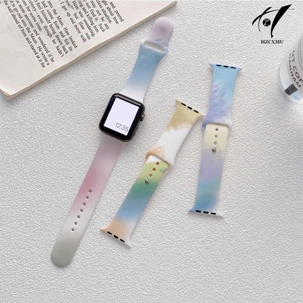 

Ремешок для Apple Watch Band 45 мм 41 мм 44 мм 40 мм 38 мм 42 мм, силиконовый браслет смешанных цветов для iwatch 7 6 se 5 4 3, регулируемый браслет