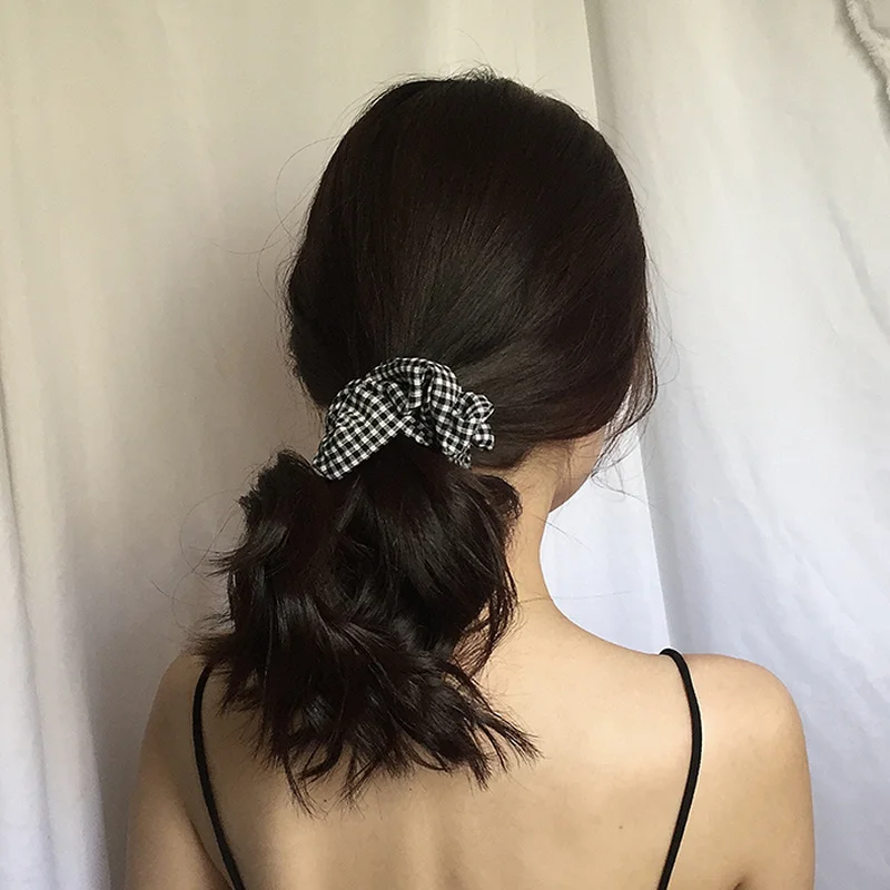 Клетчатая льняная заколка для конского хвоста милые резинки волос девочек