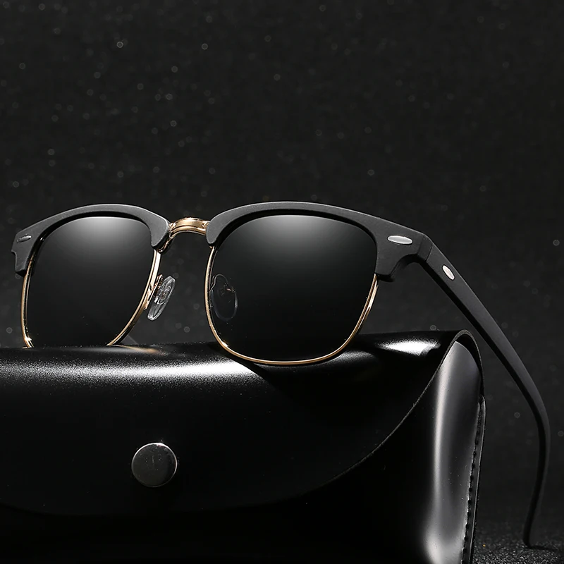 

With Case Polarized Sunglasses Half Frame Vintage Sun Glasses Famous Brand Sunglases Polaroid Sunglasses Retro for Women Men