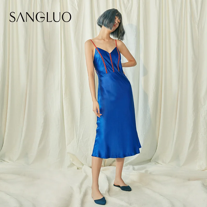 

★Ночная сорочка SANGLUO с поясом из шелка тутового шелкопряда с тонкими карманами