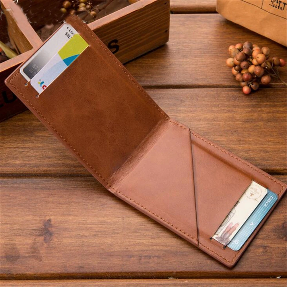 Минималистичный мужской короткий кошелек сумка для кредитных карт кожаный