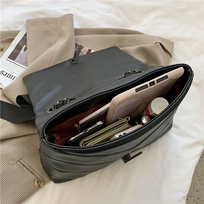 

Women's V Pattern PU Leather Clamshell Chain Shoulder Messenger Bag Ladies Bowknot Ribbon Decoration Solid Color Handbags Sac