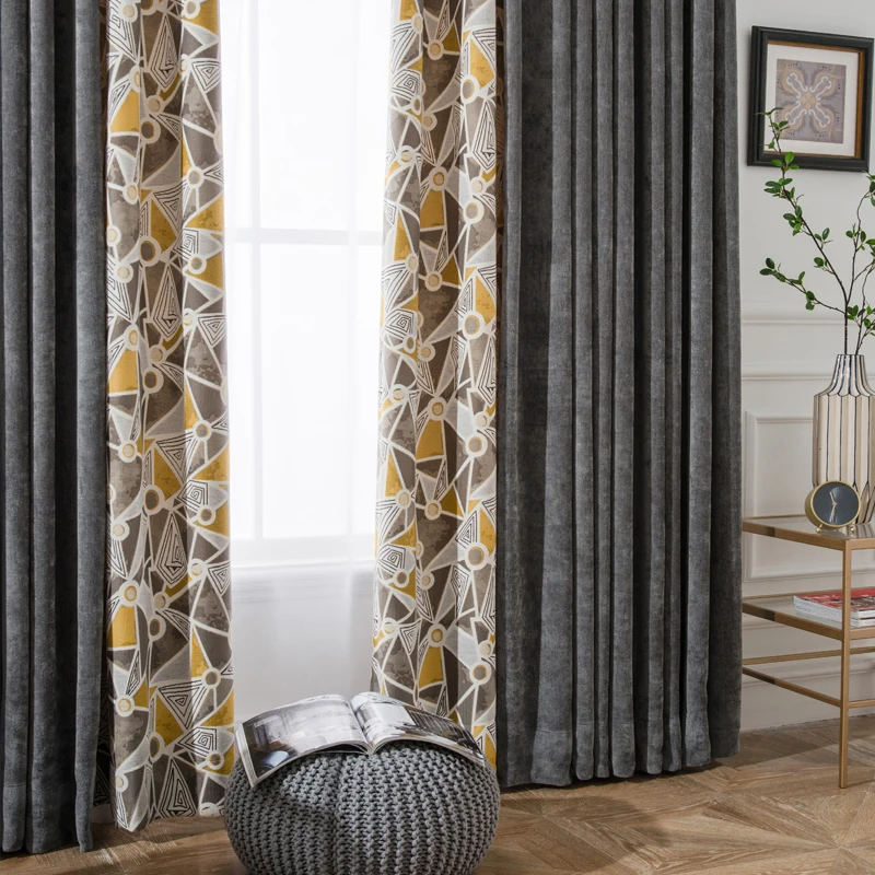 

Custom Nordic Simplicity shading embroidered Chenille thick geometry shading blackout curtain livingroom thick bedroom M1134