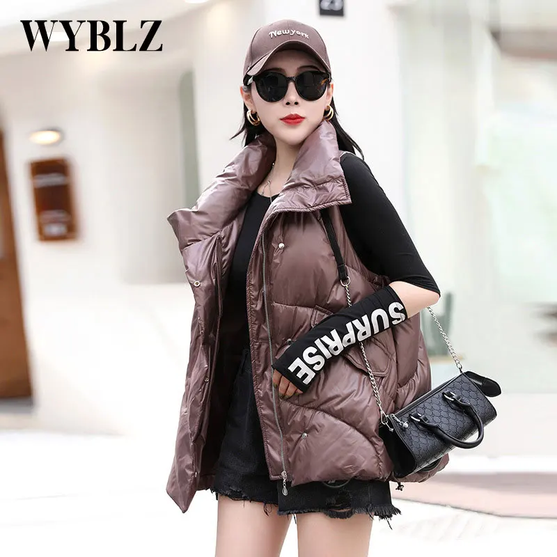 

Women Sleeveless Jacket Vest 2021 Winter Warm Oversized Down Cotton Padded Jackets Female Vests Mandarin Collar Waistcoat Female